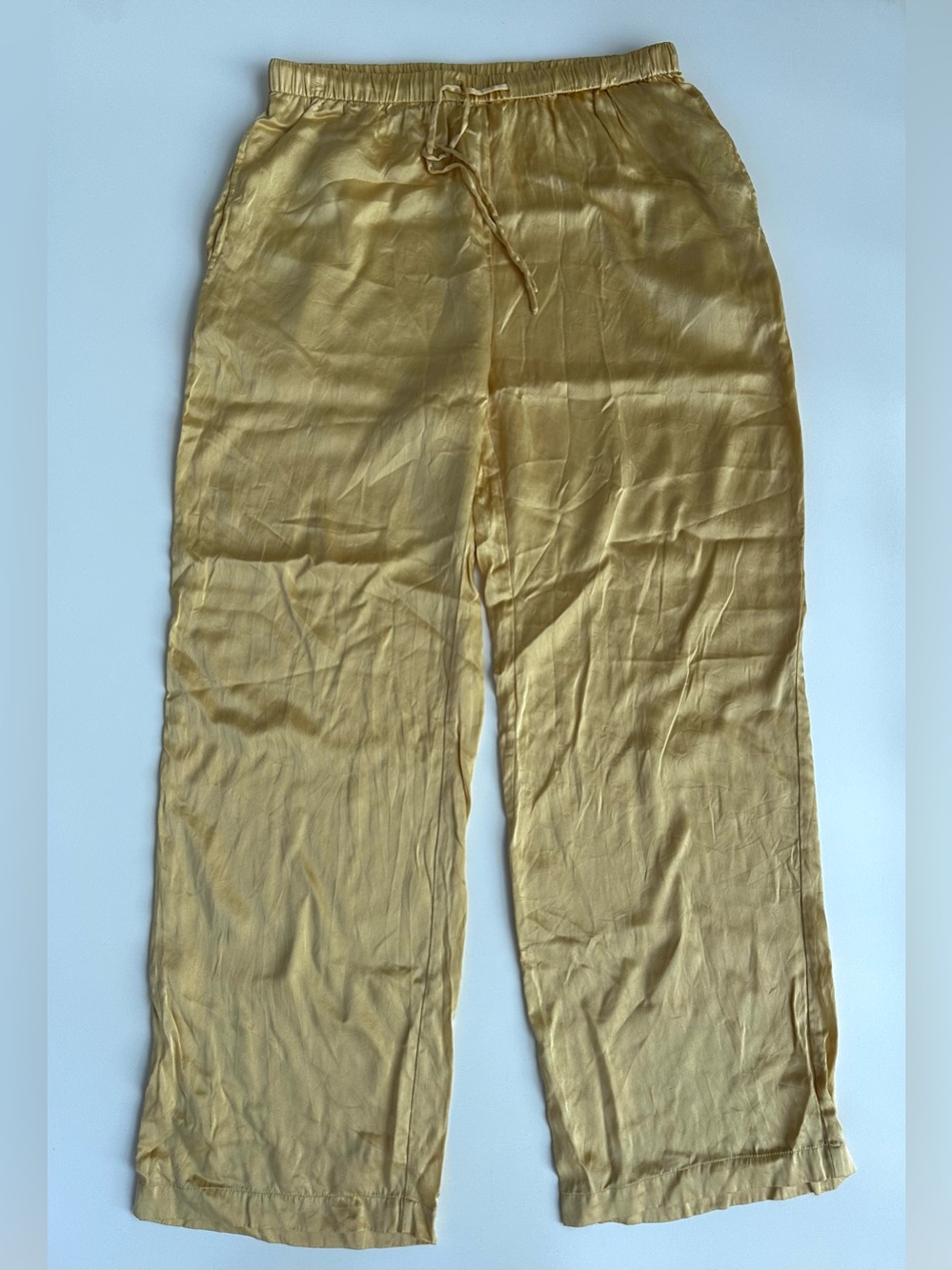 Quince 100% Mulberry Washable Silk Wide Leg Drawstring Pants Yellow M